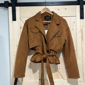 NWT Coalition LA Faux Suede Jacket in Brown, Size Large.